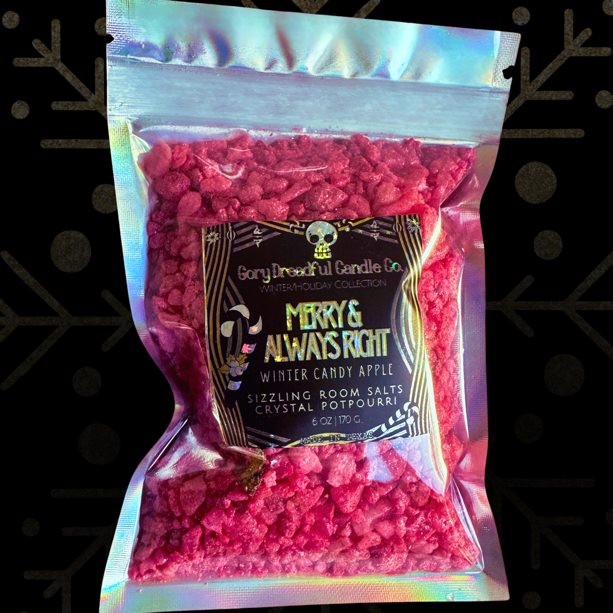 Merry and Always Right Sizzling Room Salt Crystal Potpourri: Winter Candy Apple Scent - Gory Dreadful Candle Co