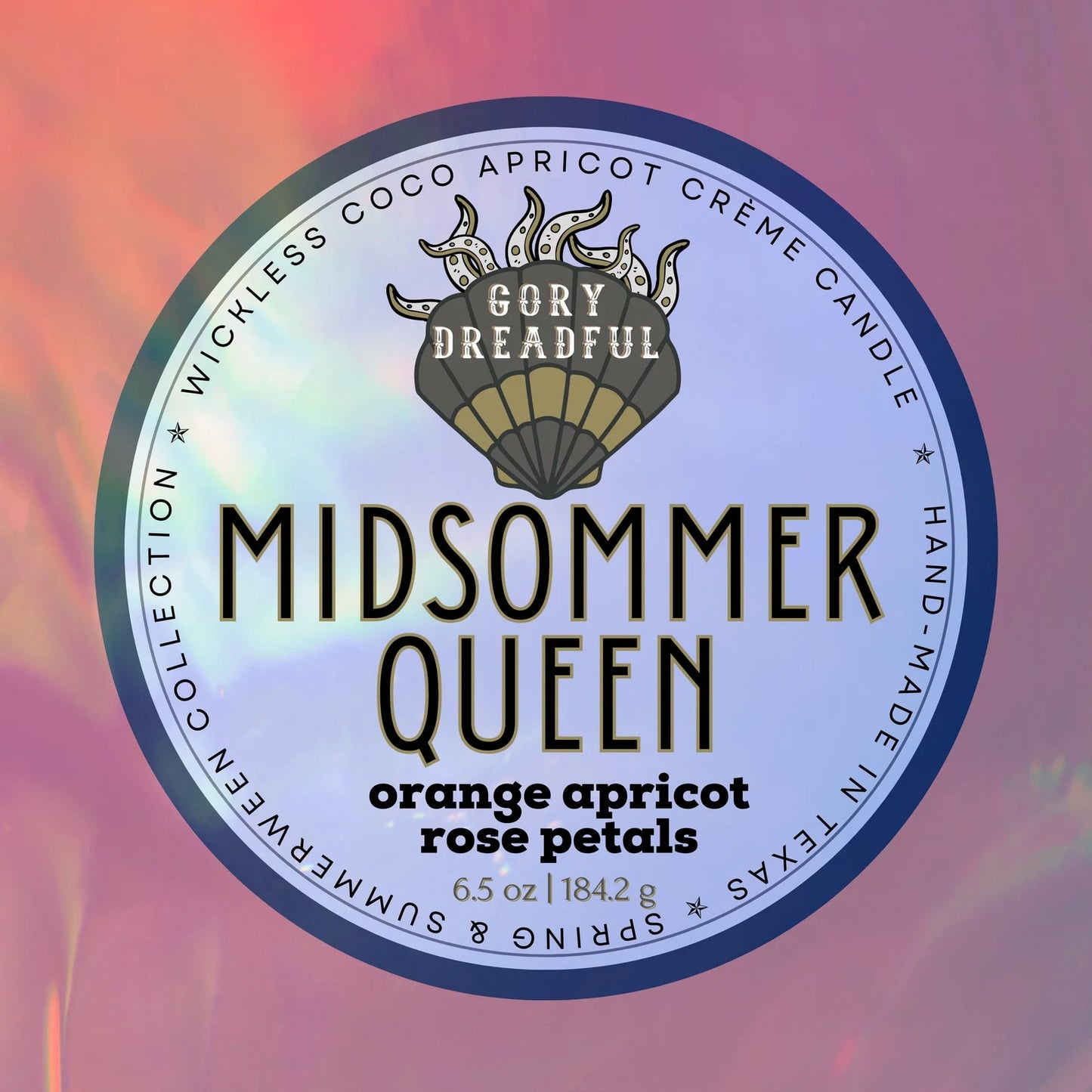 MIDSOMMER QUEEN Luxury Wickless Candle 6.5 oz: Orange Apricot & Rose Petals Scent - Gory Dreadful Candle Co