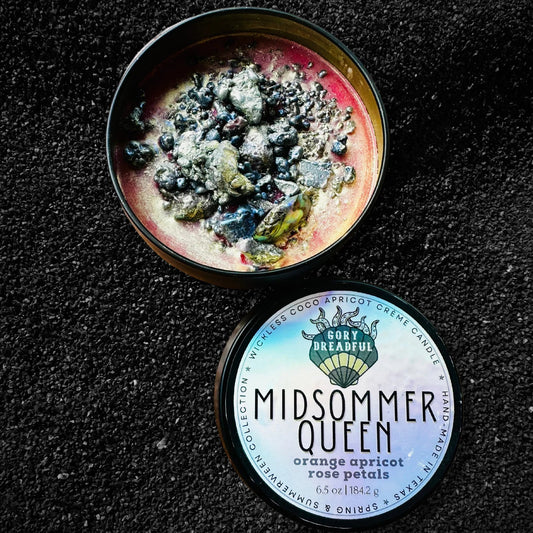 MIDSOMMER QUEEN Luxury Wickless Candle 6.5 oz: Orange Apricot & Rose Petals Scent - Gory Dreadful Candle Co
