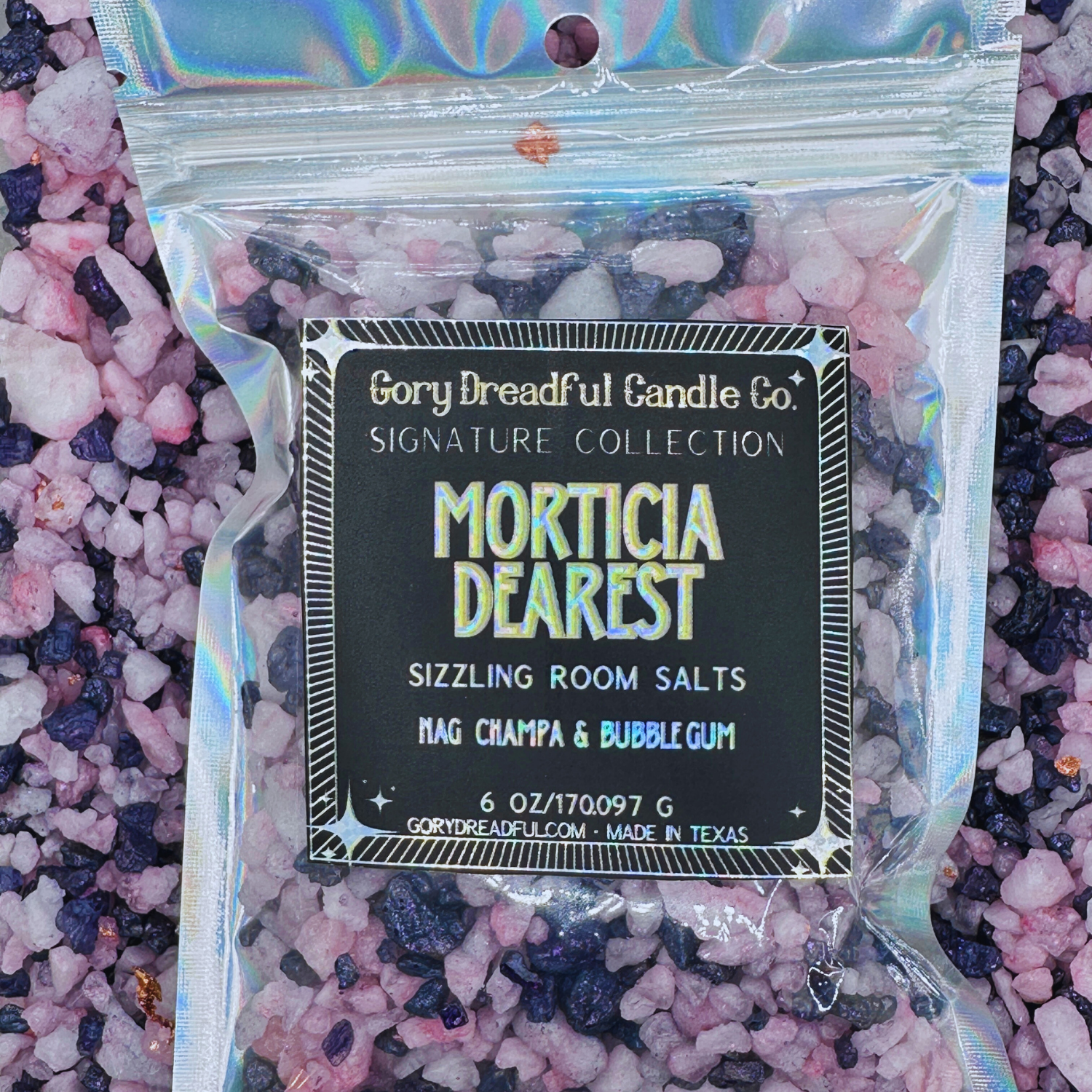 MORTICIA DEAREST Sizzling Room Salt Crystal Potpourri: Nag Champa & Bubblegum Scent - Gory Dreadful Candle Co