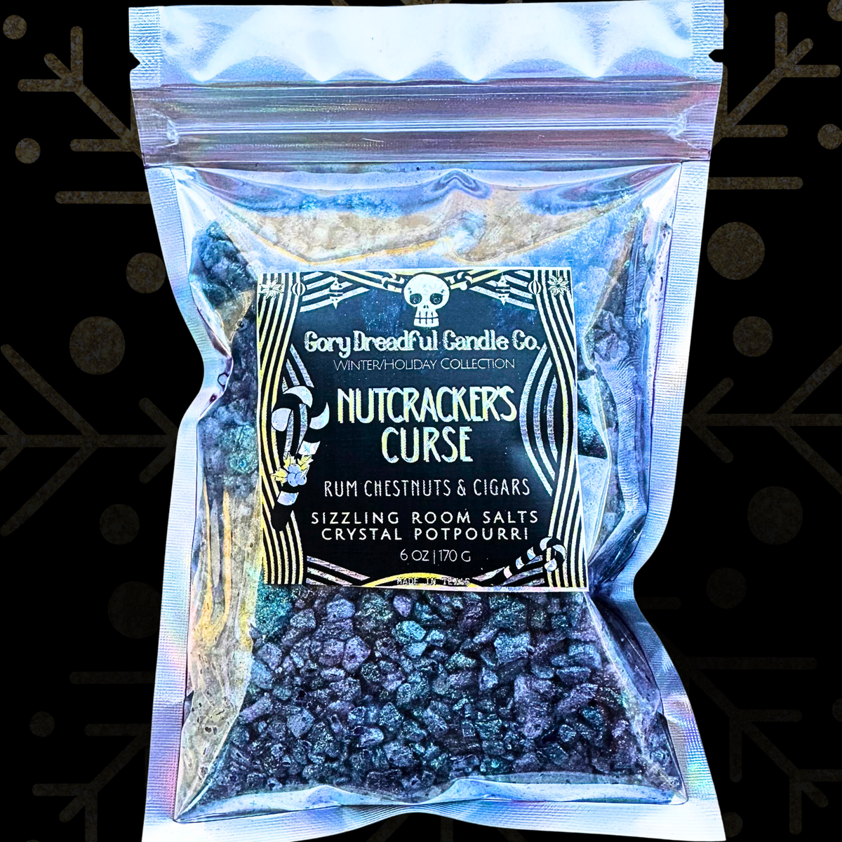 Nutcracker's Curse Sizzling Room Salt Crystal Potpourri: Rum Chestnuts & Cigars Scent - Gory Dreadful Candle Co