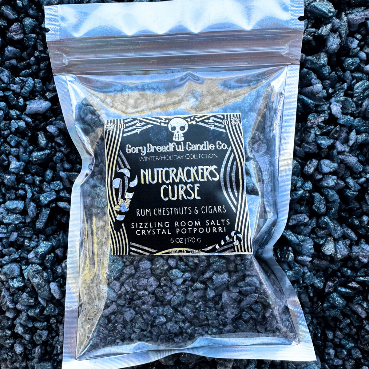 Nutcracker's Curse Sizzling Room Salt Crystal Potpourri: Rum Chestnuts & Cigars Scent - Gory Dreadful Candle Co