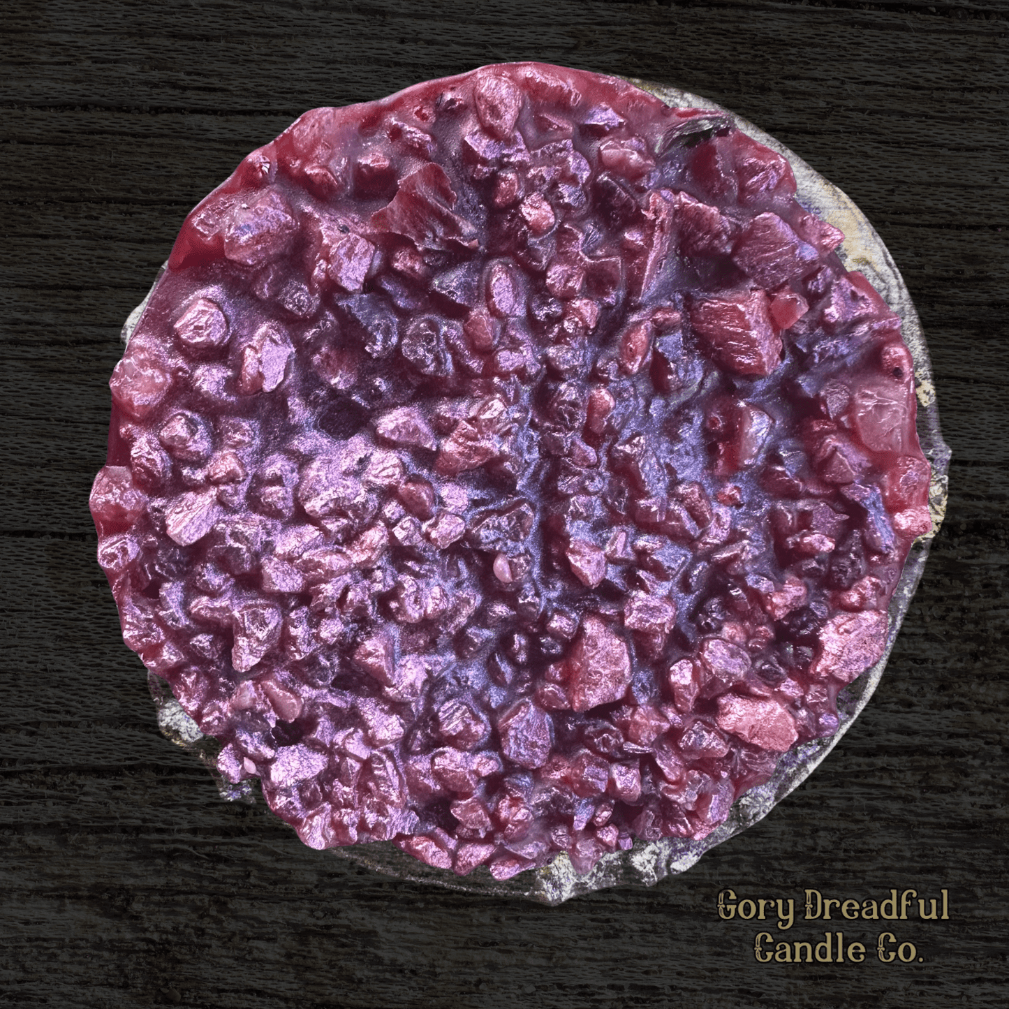 PEACH PLUNDER Wax Melt Druzy: Brandied Peach & Leather Scent - Gory Dreadful Candle Co