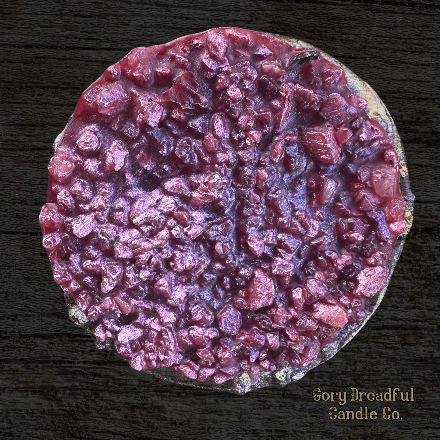 PEACH PLUNDER Wax Melt Druzy: Brandied Peach & Leather Scent - Gory Dreadful Candle Co