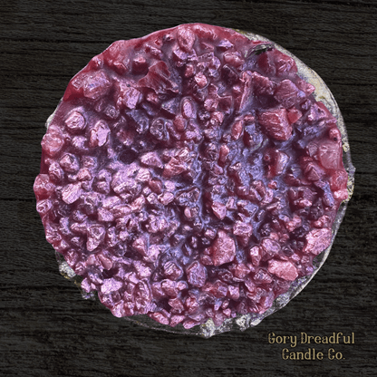 PEACH PLUNDER Wax Melt Druzy: Brandied Peach & Leather Scent - Gory Dreadful Candle Co