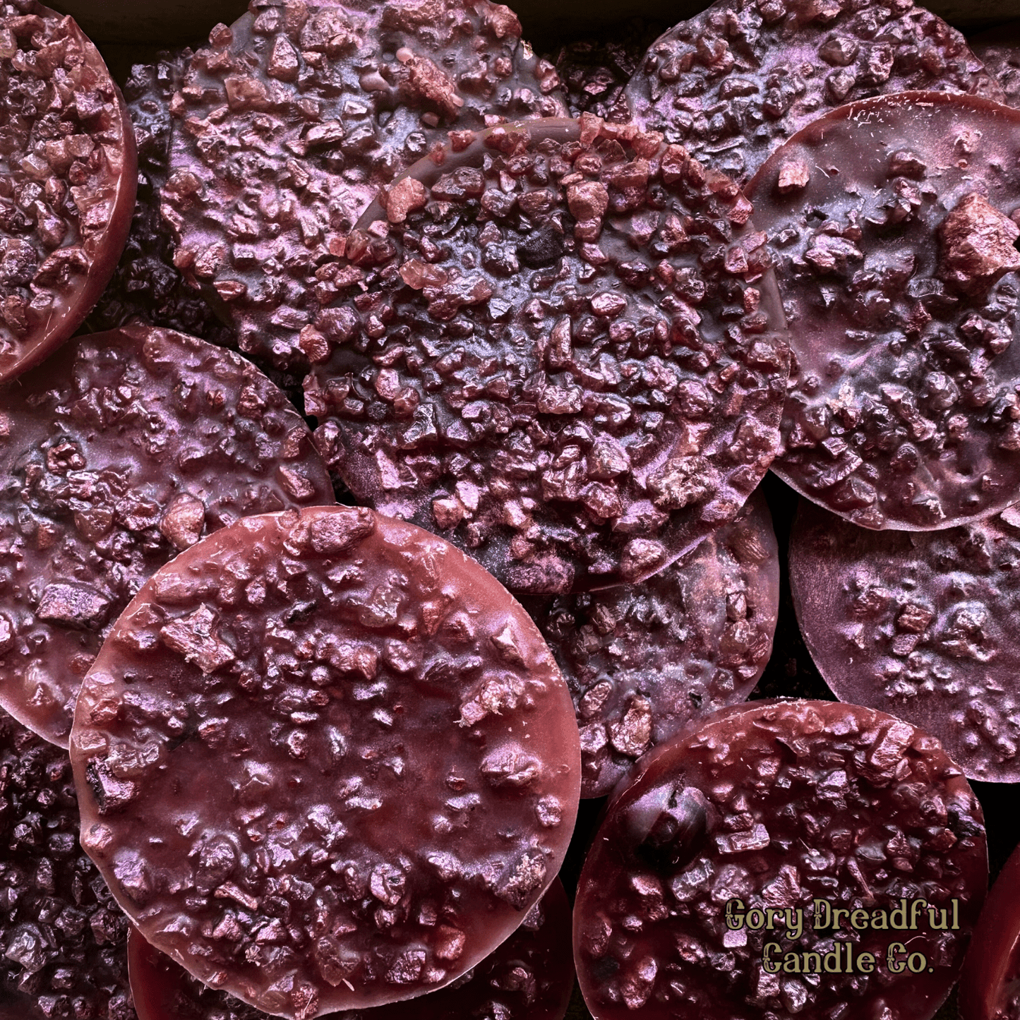 PEACH PLUNDER Wax Melt Druzy: Brandied Peach & Leather Scent - Gory Dreadful Candle Co