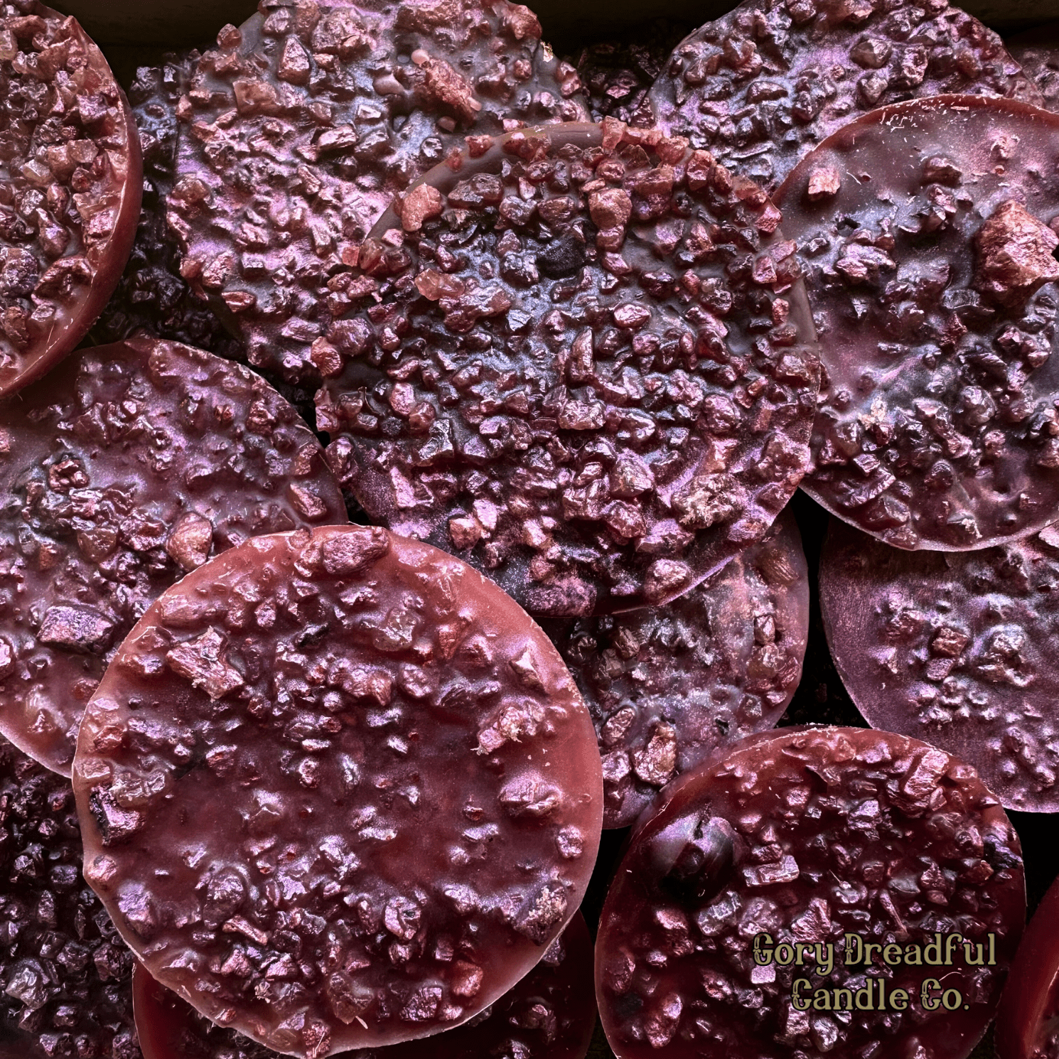 PEACH PLUNDER Wax Melt Druzy: Brandied Peach & Leather Scent - Gory Dreadful Candle Co