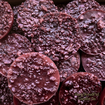 PEACH PLUNDER Wax Melt Druzy: Brandied Peach & Leather Scent - Gory Dreadful Candle Co