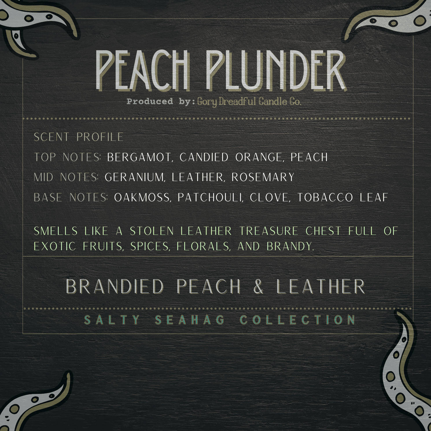 PEACH PLUNDER Wax Melt Druzy: Brandied Peach & Leather Scent - Gory Dreadful Candle Co
