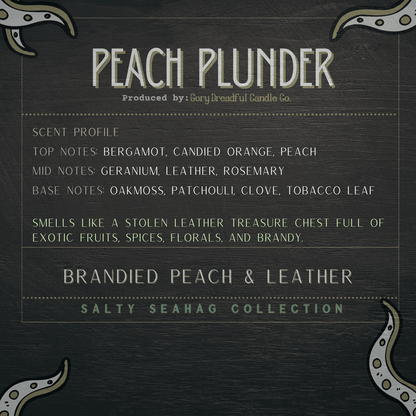PEACH PLUNDER Wax Melt Druzy: Brandied Peach & Leather Scent - Gory Dreadful Candle Co
