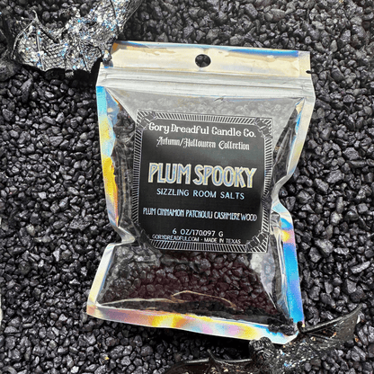 Plum Spooky Sizzling Room Salt Crystal Potpourri: Plum Cinnamon Patchouli Leaf Cashmere Woods Scent - Gory Dreadful Candle Co