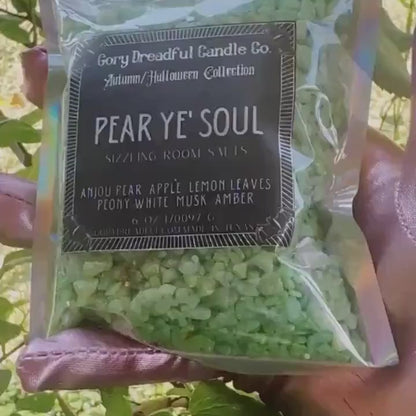 Pear Ye' Soul Sizzling Room Salt Crystal Potpourri: Anjou Pear Apple Lemon Leaves Peony White Musk Amber Scent