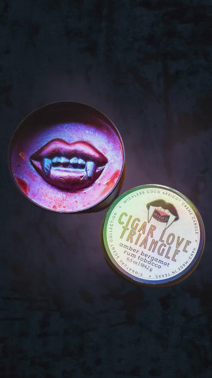 Cigar Love Triangle Signature Luxury Wickless Candle: Amber Bergamot Rum Tobacco