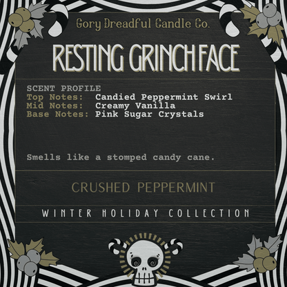 Resting Grinchface Sizzling Room Salt Crystal Potpourri: Crushed Peppermint Scent - Gory Dreadful Candle Co
