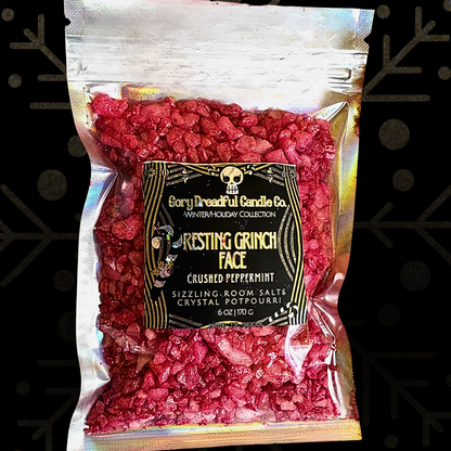 Resting Grinchface Sizzling Room Salt Crystal Potpourri: Crushed Peppermint Scent - Gory Dreadful Candle Co