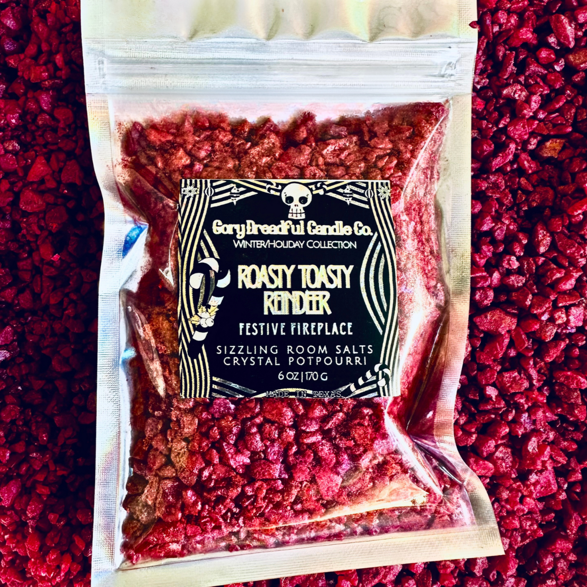 Roasty Toasty Reindeer Sizzling Room Salt Crystal Potpourri: Festive Fireplace Scent - Gory Dreadful Candle Co
