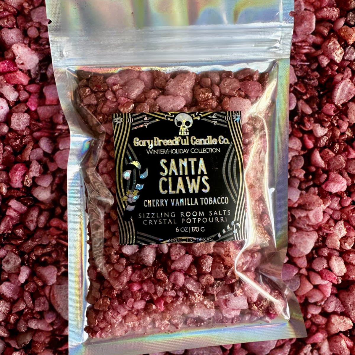 SANTA CLAWS Sizzling Room Salt Crystal Potpourri: Cherry Vanilla Tobacco Scent - Gory Dreadful Candle Co