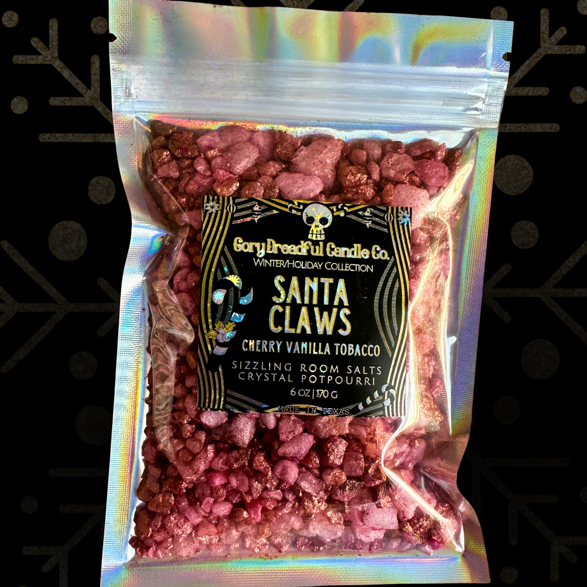 SANTA CLAWS Sizzling Room Salt Crystal Potpourri: Cherry Vanilla Tobacco Scent - Gory Dreadful Candle Co
