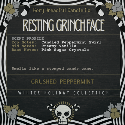 Resting Grinchface  Luxury Wickless Candle: Crushed Peppermint Scent