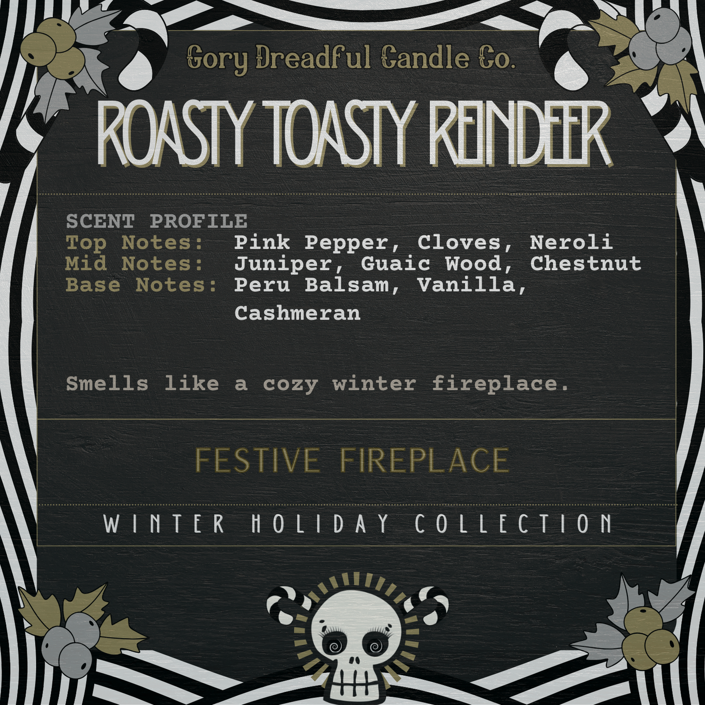 Roasty Toasty Reindeer Luxury Wickless Candle: Festive Fireplace Scent
