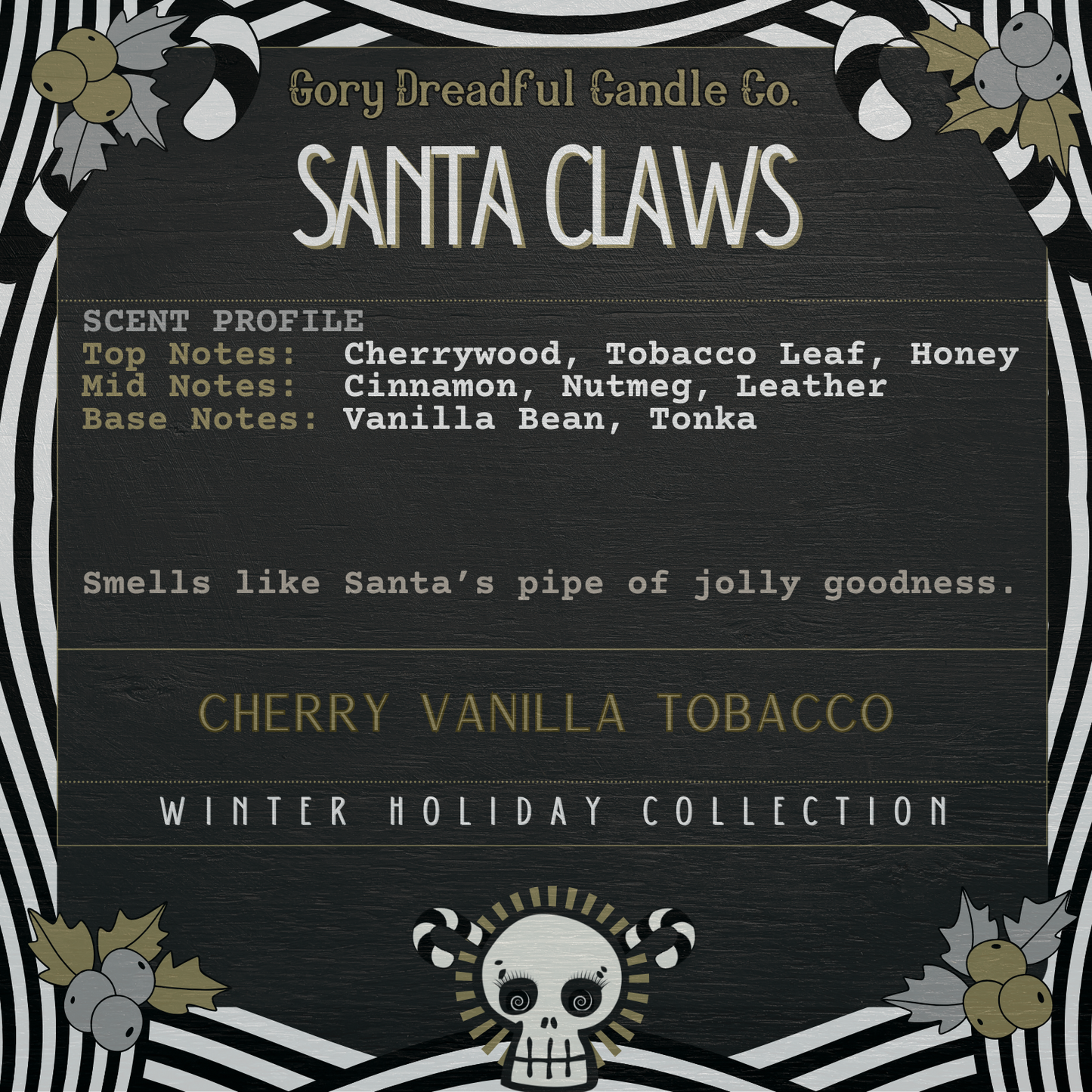 Santa Claws Luxury Crackling Wooden Wick Candle: Cherry Vanilla Tobacco Scent