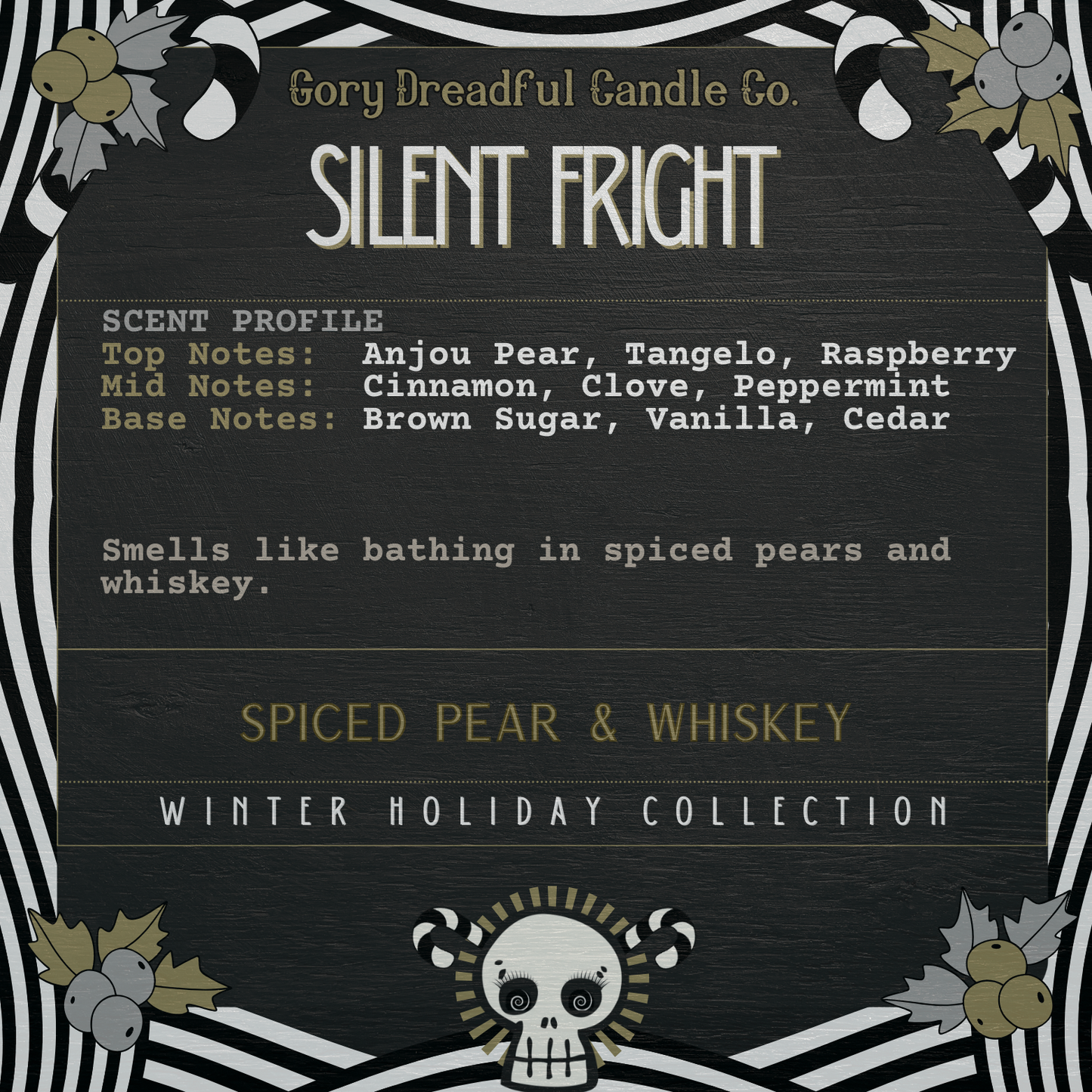 Silent Fright Luxury Crackling Wooden Wick Candle: Spiced Pear & Whiskey Scent