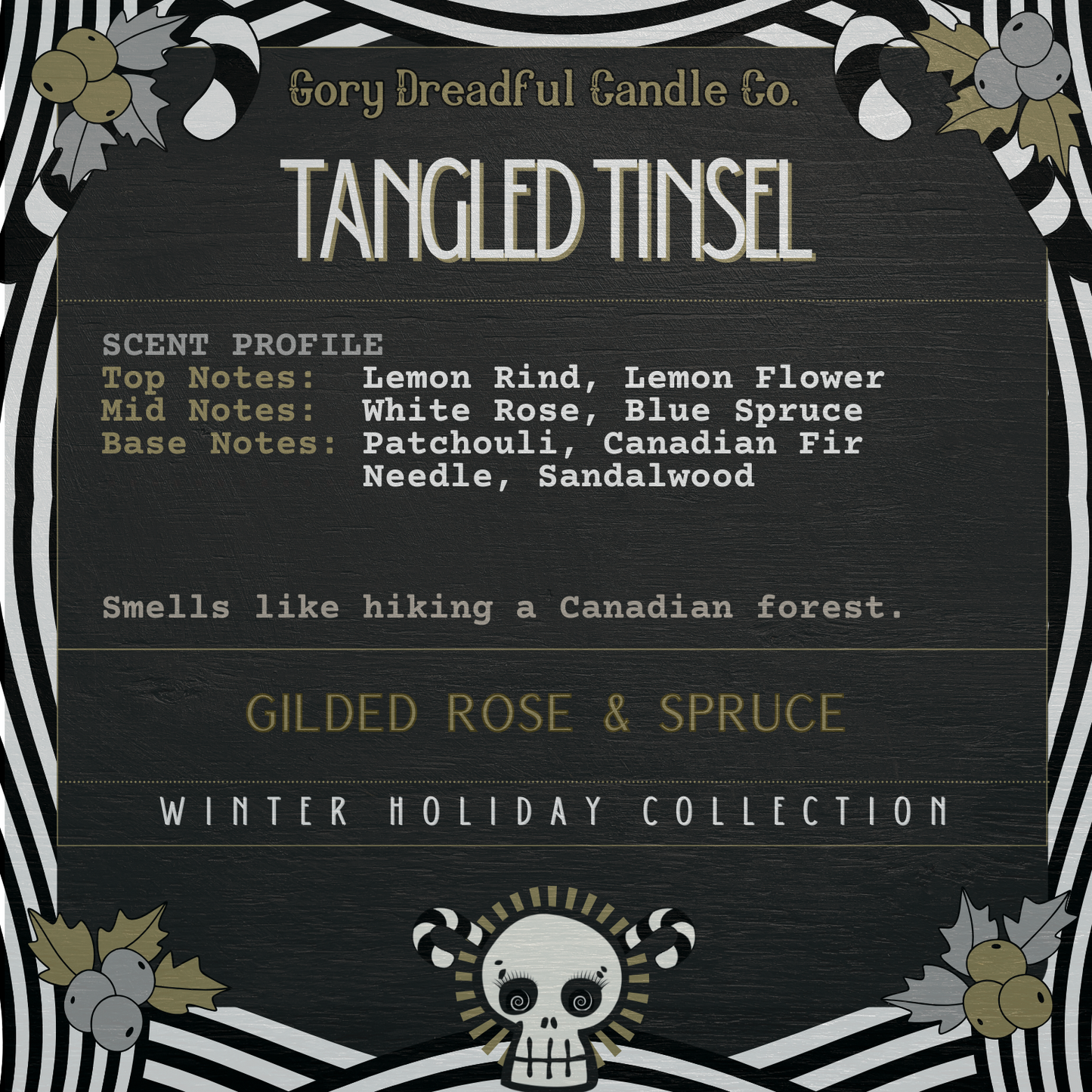 Tangled Tinsel Luxury Wickless Candle: Gilded Rose & Spruce Scent