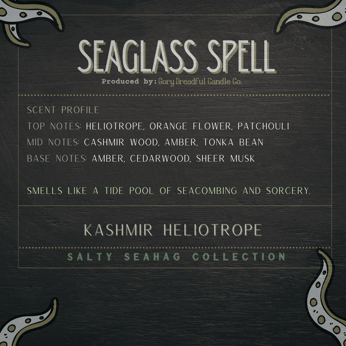 SEA GLASS SPELL Wax Melt Brittle: Kashmir Woods + Helioptrope + Black Pepper Scent - Gory Dreadful Candle Co