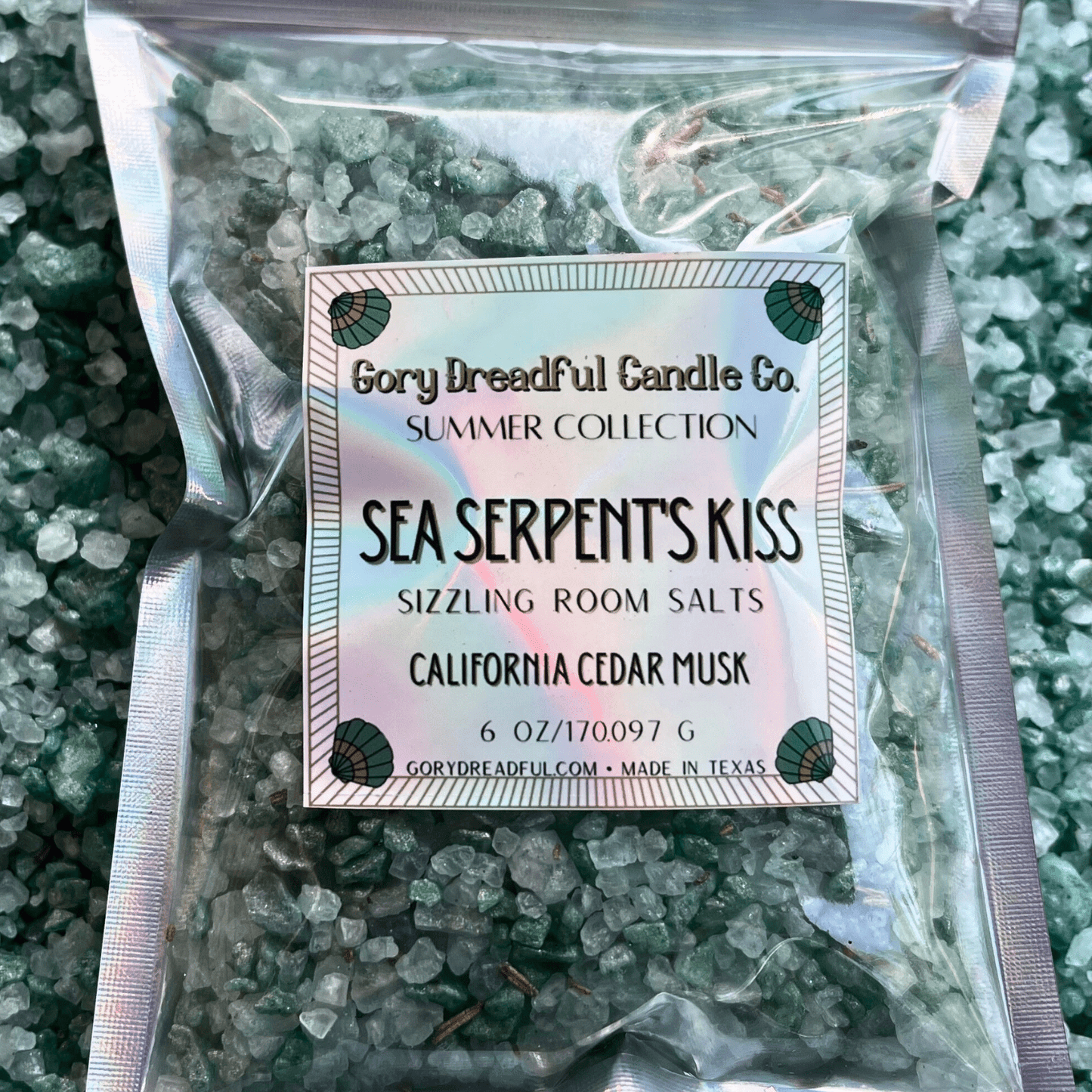 SEA SERPENT'S KISS Sizzling Room Salt Crystal Potpourri: Cedar Amber Musk Scent - Gory Dreadful Candle Co