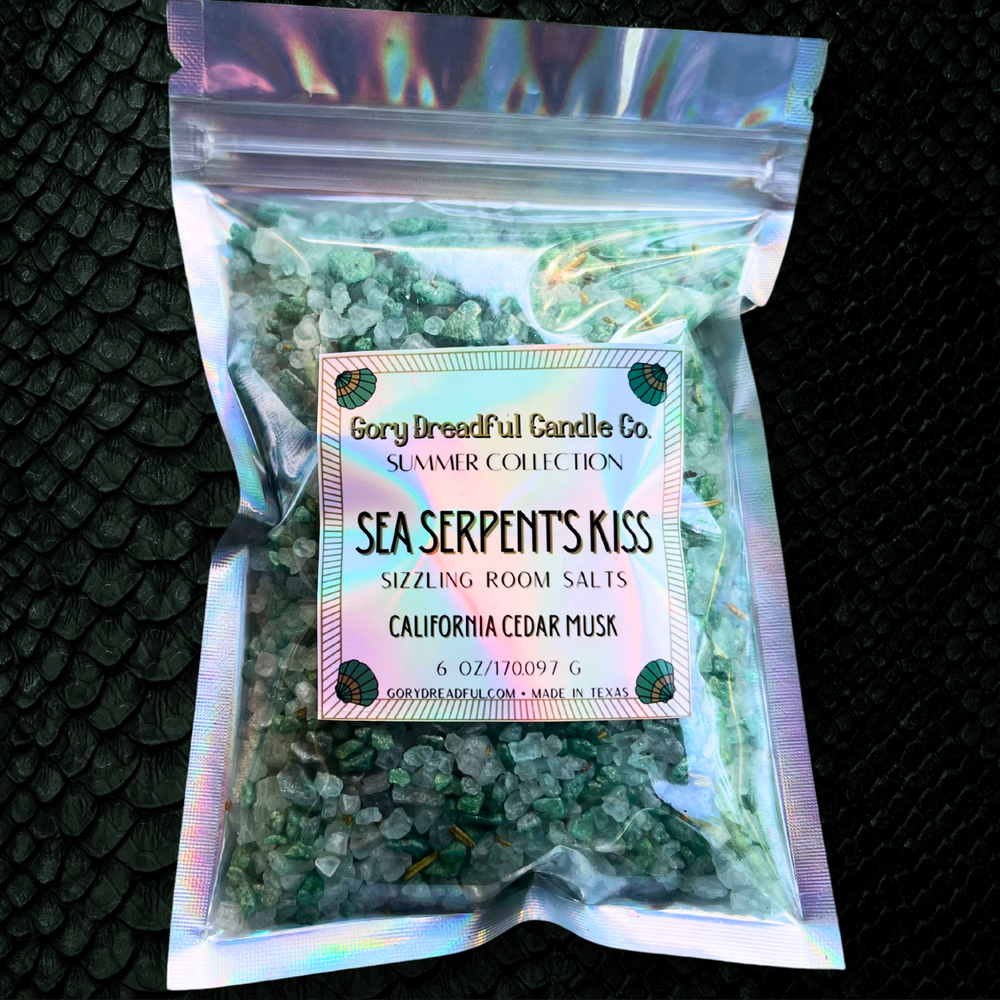 SEA SERPENT'S KISS Sizzling Room Salt Crystal Potpourri: Cedar Amber Musk Scent - Gory Dreadful Candle Co