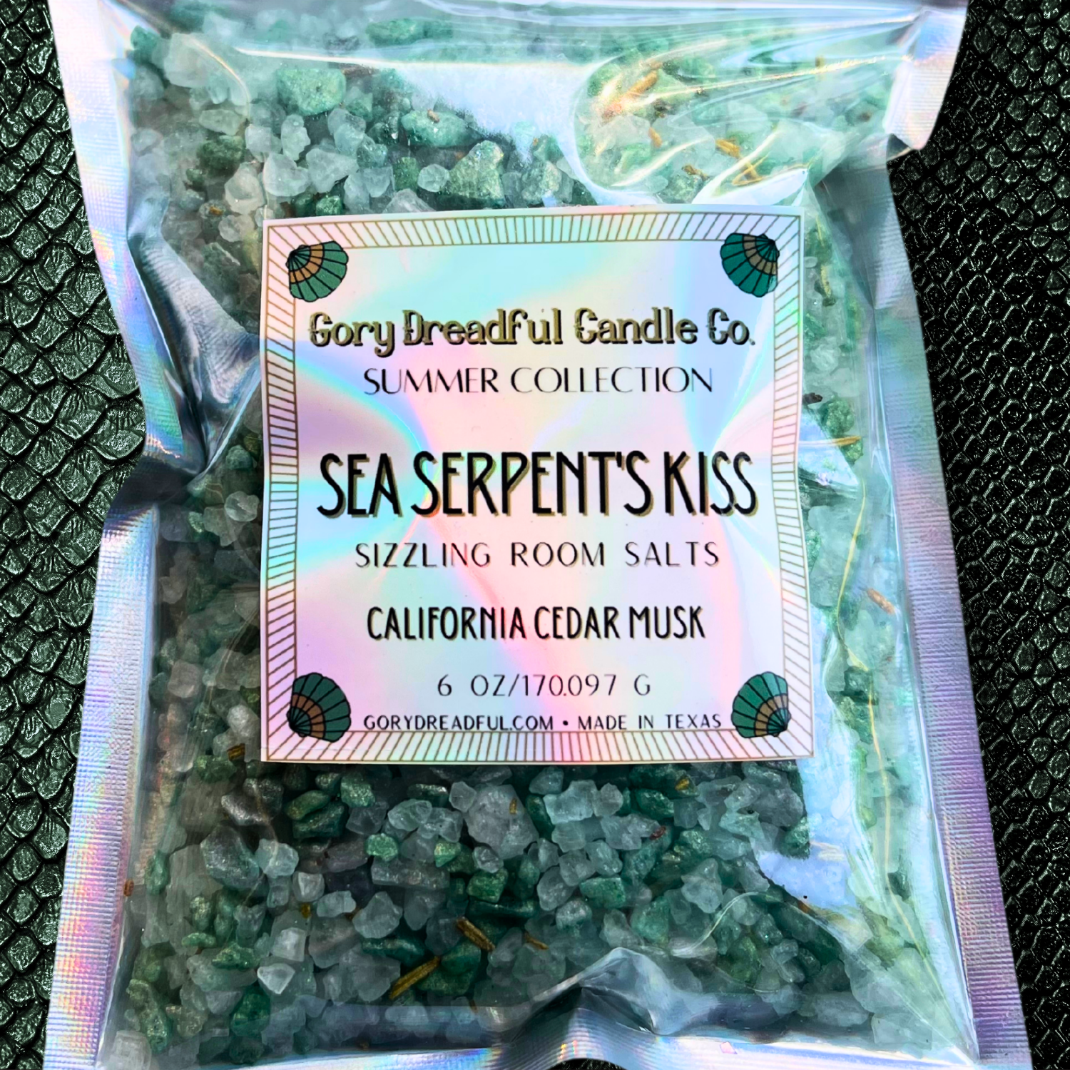 SEA SERPENT'S KISS Sizzling Room Salt Crystal Potpourri: Cedar Amber Musk Scent - Gory Dreadful Candle Co