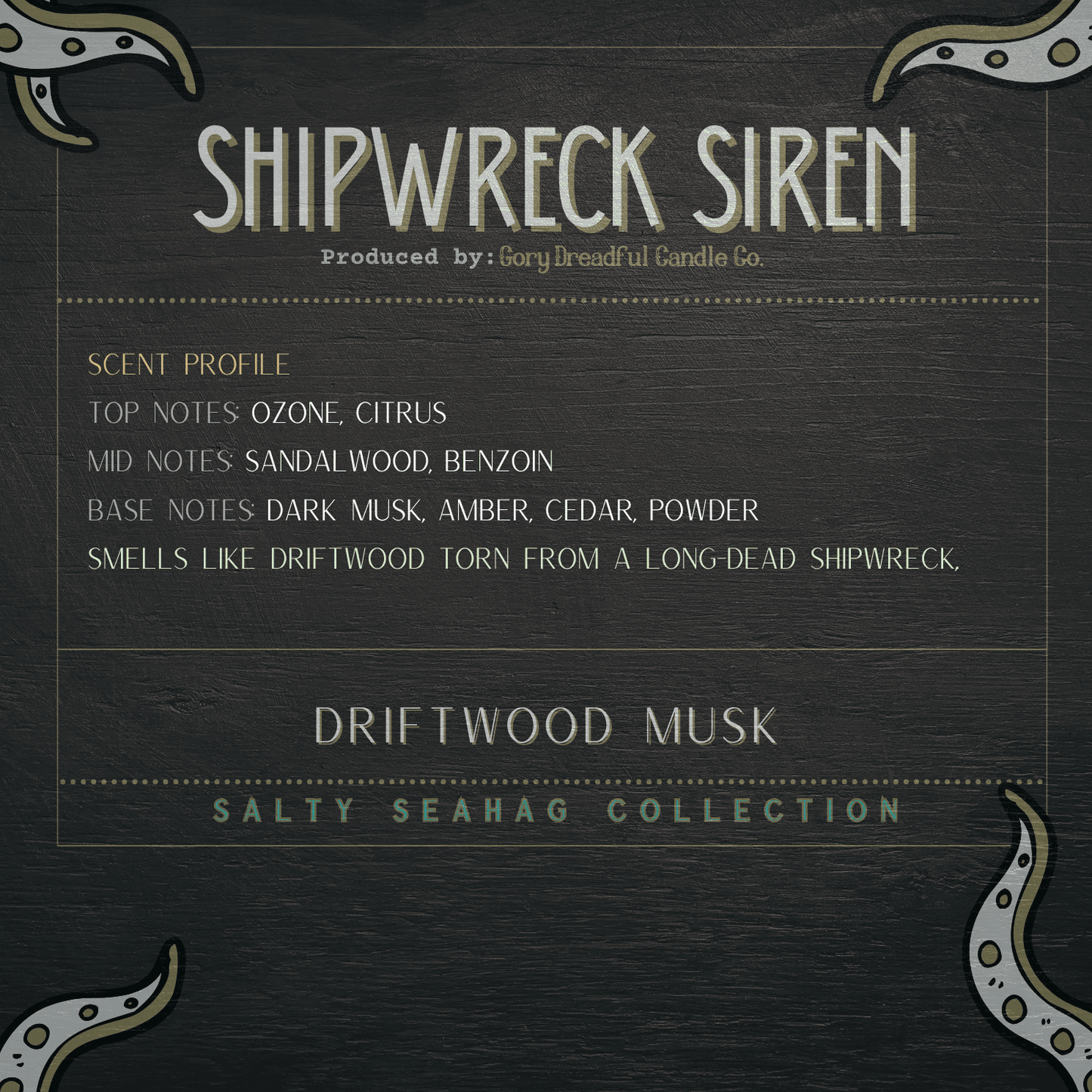SHIPWRECK SIREN Wax Melt Brittle: Cedar Amber Driftwood Musk Scent - Gory Dreadful Candle Co