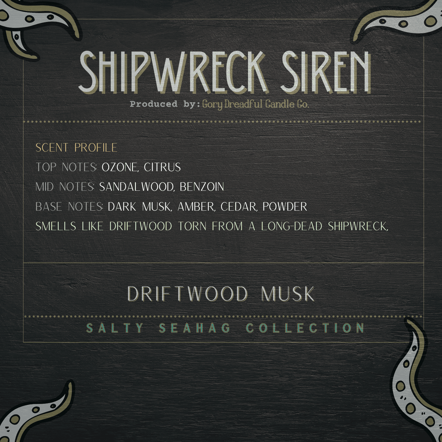 SHIPWRECK SIREN Wax Melt Brittle: Cedar Amber Driftwood Musk Scent - Gory Dreadful Candle Co
