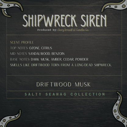 SHIPWRECK SIREN Wax Melt Brittle: Cedar Amber Driftwood Musk Scent - Gory Dreadful Candle Co
