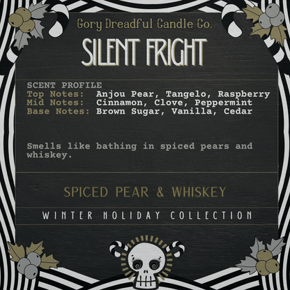 Silent Fright Luxury Crackling Wooden Wick Candle: Spiced Pear & Whiskey Scent - Gory Dreadful Candle Co