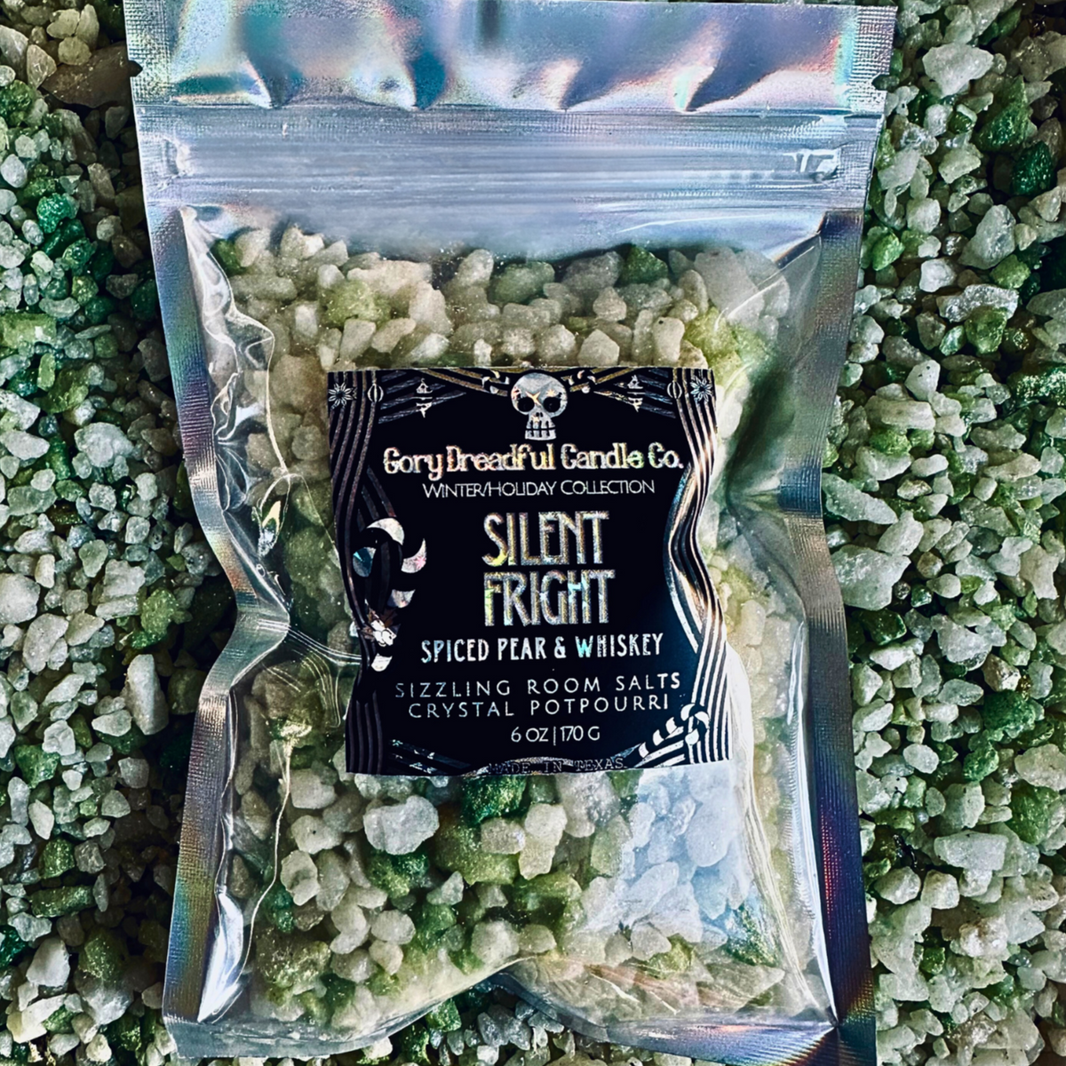 SILENT FRIGHT Sizzling Room Salt Crystal Potpourri: Spiced Pear & Whiskey Scent - Gory Dreadful Candle Co