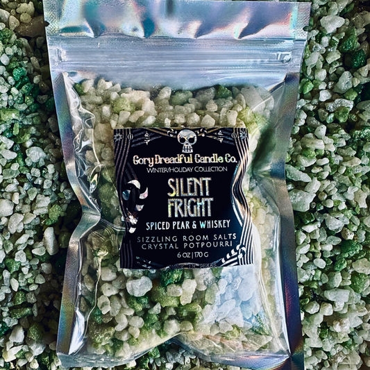 SILENT FRIGHT Sizzling Room Salt Crystal Potpourri: Spiced Pear & Whiskey Scent - Gory Dreadful Candle Co