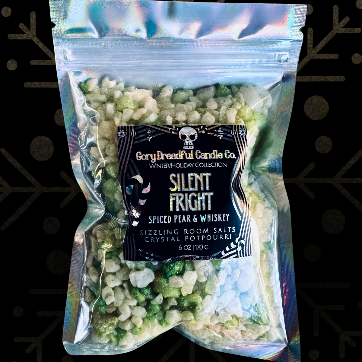 SILENT FRIGHT Sizzling Room Salt Crystal Potpourri: Spiced Pear & Whiskey Scent - Gory Dreadful Candle Co