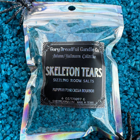 SKELETON TEARS Sizzling Room Salt Crystal Potpourri: Pumpkin Pear Cassia Bourbon Scent - Gory Dreadful Candle Co