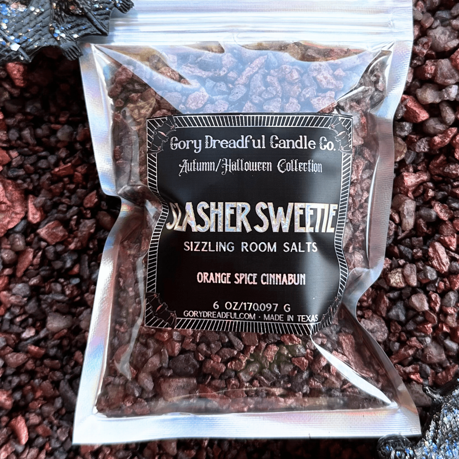 Slasher Sweetie Sizzling Room Salt Crystal Potpourri: Orange Spice Cinnabun Scent - Gory Dreadful Candle Co