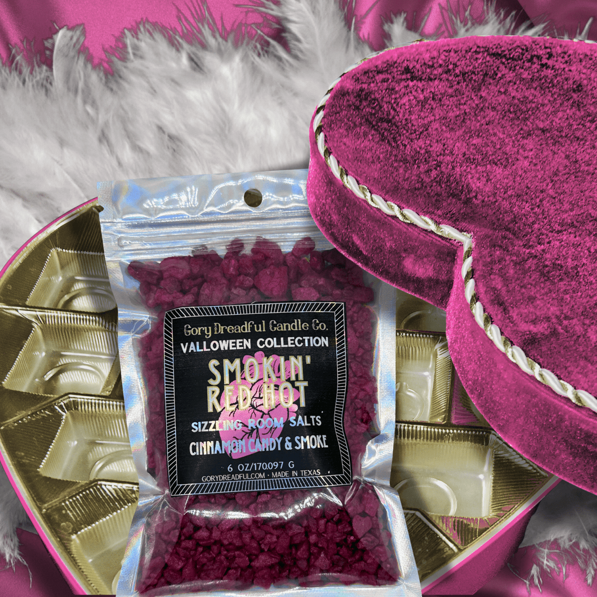 SMOKIN' RED HOT Sizzling Room Salt Crystal Potpourri: Cinnamon Candy & Smoke Scent - Gory Dreadful Candle Co