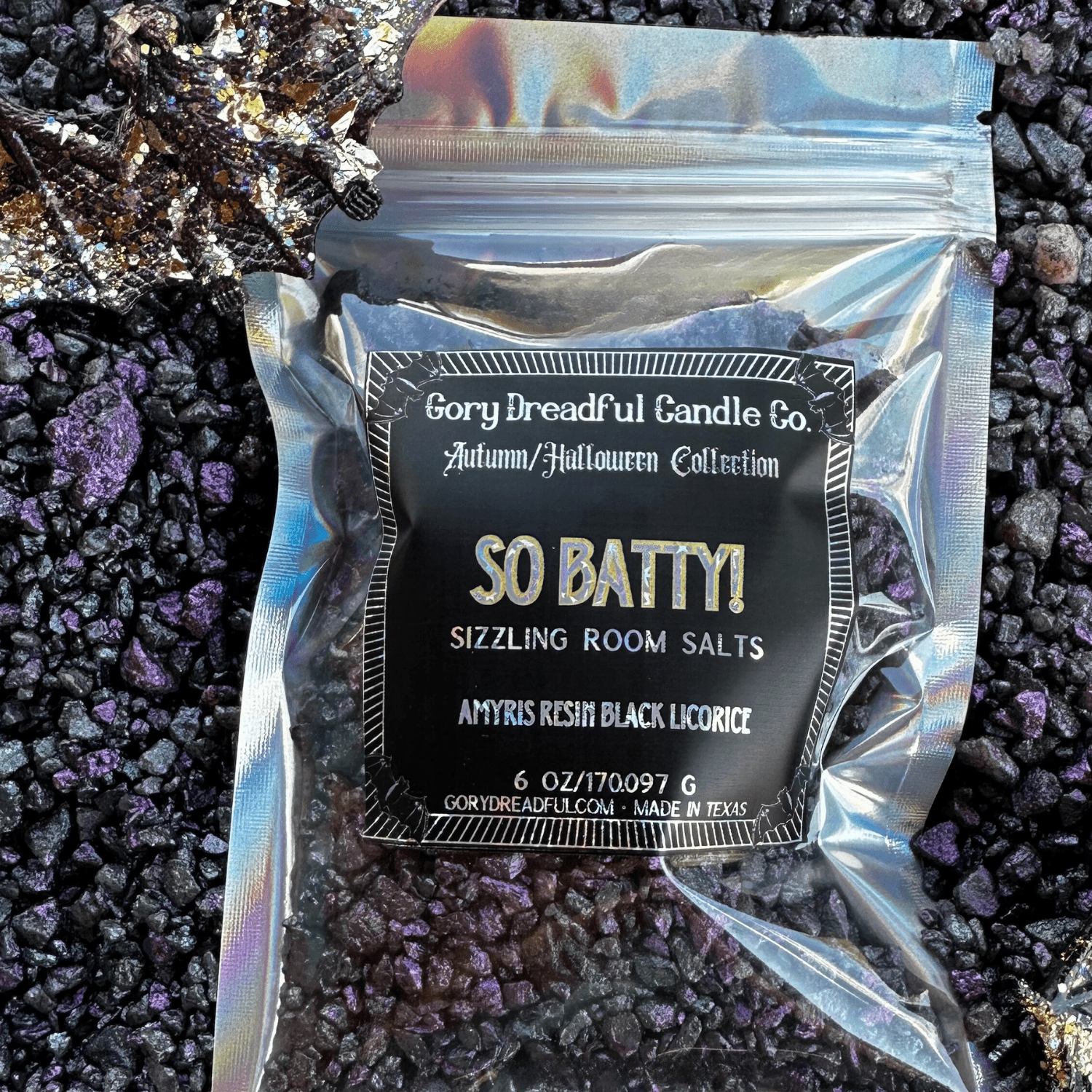 So Batty! Sizzling Room Salt Crystal Potpourri: Amyris Resin Black Licorice Scent - Gory Dreadful Candle Co