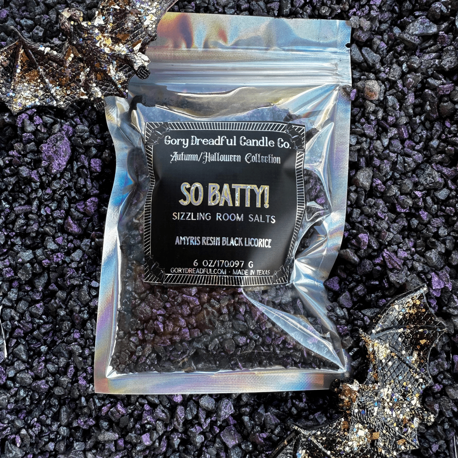 So Batty! Sizzling Room Salt Crystal Potpourri: Amyris Resin Black Licorice Scent - Gory Dreadful Candle Co