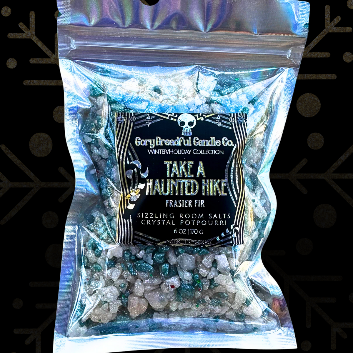 TAKE A HAUNTED HIKE Sizzling Room Salt Crystal Potpourri: Frasier Fir - Gory Dreadful Candle Co