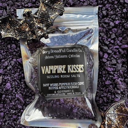 VAMPIRE KISSES Sizzling Room Salt Crystal Potpourri: Damp Woods Pumpkin Flesh Clove Nutmeg Apple Patchouli Scent - Gory Dreadful Candle Co