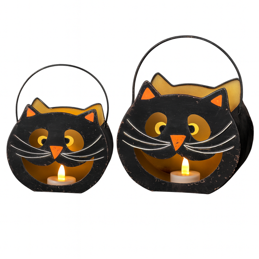Retro Black Cat Halloween Bucket with Handle | 2 Sizes