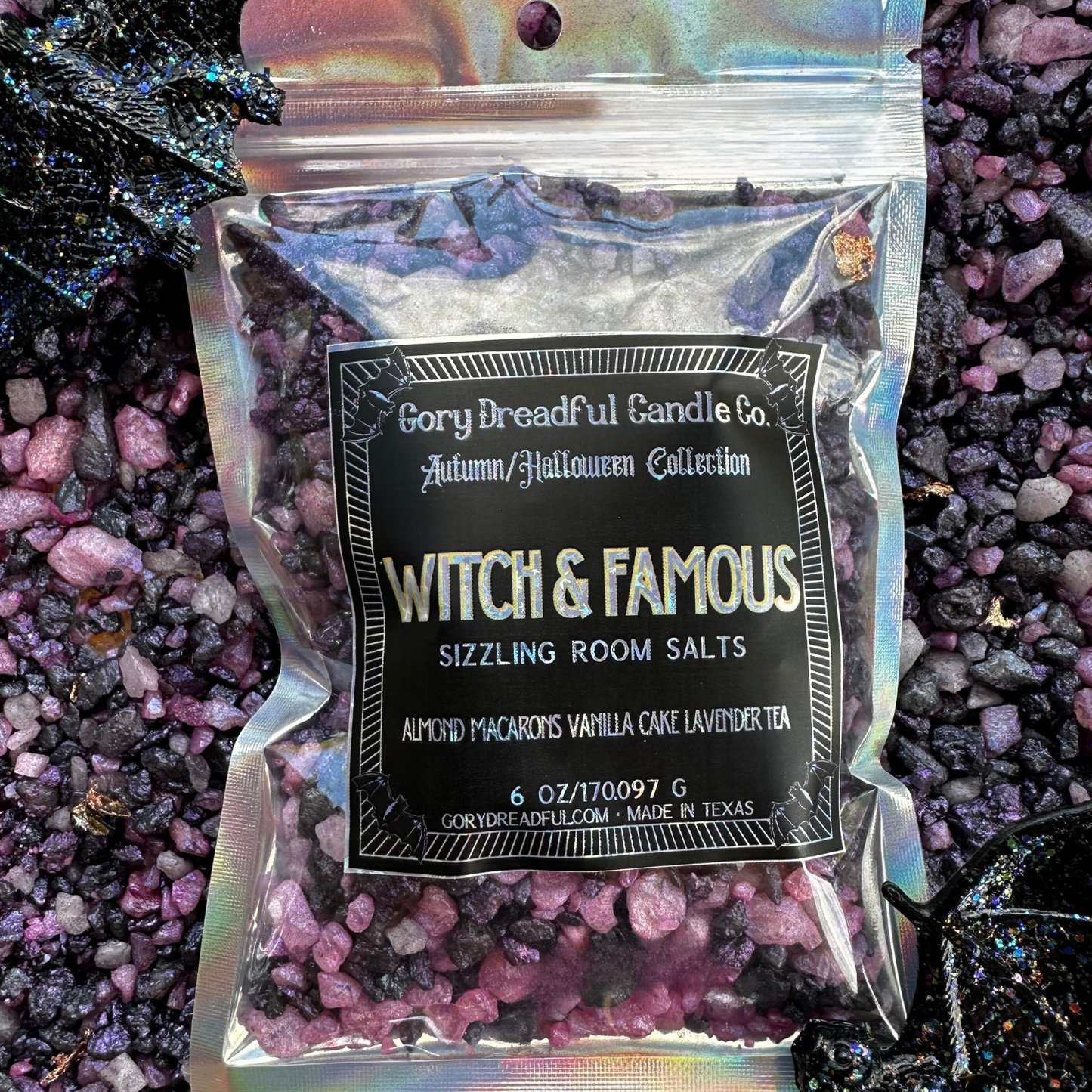 WITCH & FAMOUS Sizzling Room Salt Crystal Potpourri: Almond Macarons Vanilla Cake Lavender Tea Scent - Gory Dreadful Candle Co