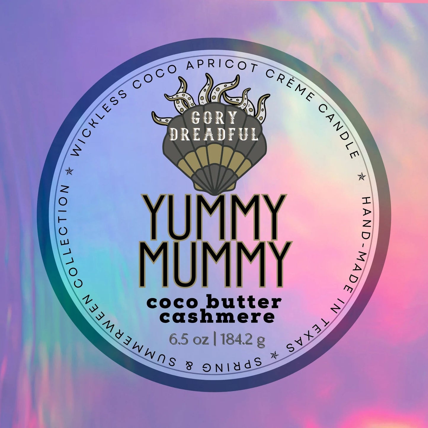 YUMMY MUMMY Luxury Wickless Candle 6.5 oz: Cocoa Butter Cashmere Scent - Gory Dreadful Candle Co